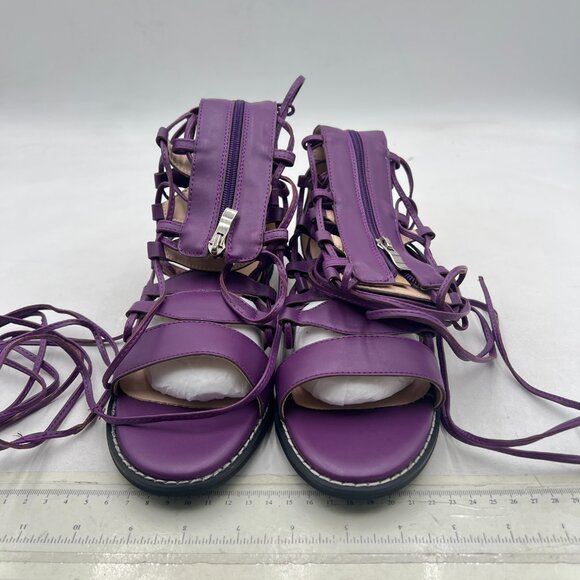 YDN Purple Ankle High Gladiator Sandals Women Lace up Open toe Flats Zips Shoes - Picture 3 of 8